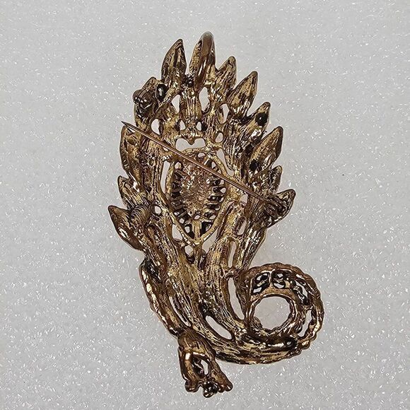 Vintage Yellow Brown Crystal Rhinestone Floral Big Brooch Pin Pendant Gold Tone‎ - Picture 6 of 13